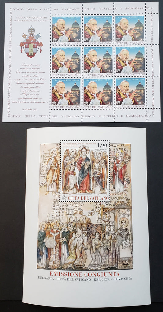 Lot 278 Vatican City SC#1531var/1536var 2013 Pope John XXIII / Mission Of Sts. Cyril And Methodius To Slavic Lands Issues, A VFNH Sheet Of 9 And A Souvenir Sheet, Click on Listing to See ALL Pictures, 2017 Scott Cat. $25.5