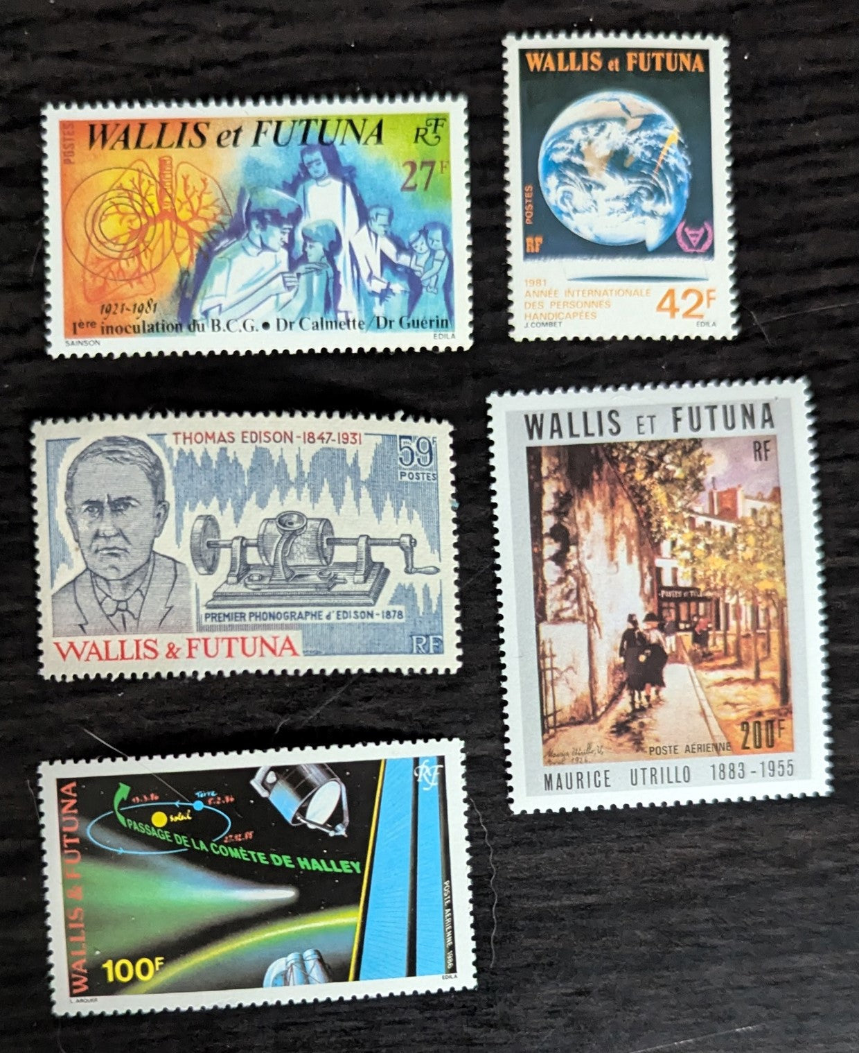 Lot 27 Wallis & Futuna SC#270/C146 1981-1986 60th Anniv of Anti-Tuberculin Vaccine - Halley's Comet Issues, 5 VFNH Singles, Click on Listing to See ALL Pictures, 2017 Scott Cat. $15.1