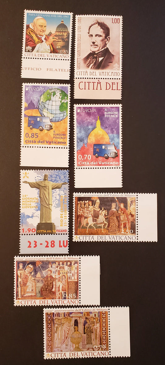 Lot 286 Vatican City SC#1527/1534 2013 Giuseppe Gioachino Belli / Edict Of Milan Issues, 8 VFNH Singles, Click on Listing to See ALL Pictures, 2017 Scott Cat. $24.85