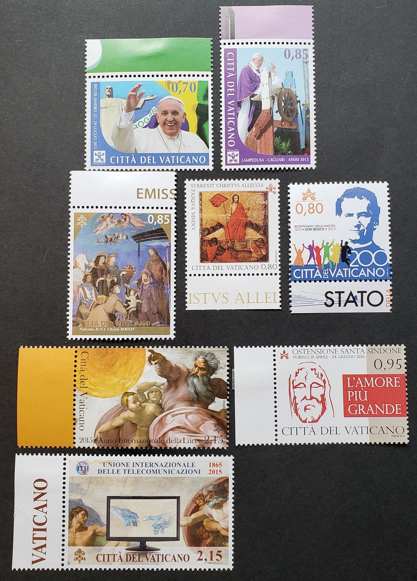 Lot 292 Vatican City SC#1579/1590 2014-2015 Travels Of Pope Francis / St. John Bosco Issues, 8 VFNH Singles, Click on Listing to See ALL Pictures, 2017 Scott Cat. $21.05