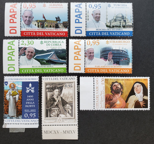 Lot 295 Vatican City SC#1598/1605 2015 Travels Of Pope Francis / St. Philip Neri And Teresa Of Avila Issues, 7 VFNH Singles, Click on Listing to See ALL Pictures, 2017 Scott Cat. $21