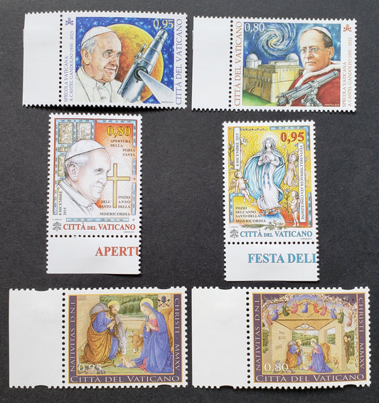 Lot 296 Vatican City SC#1606/1611 2015 Vatican Observatory / Christmas Issues, 6 VFNH Singles, Click on Listing to See ALL Pictures, 2017 Scott Cat. $11.25