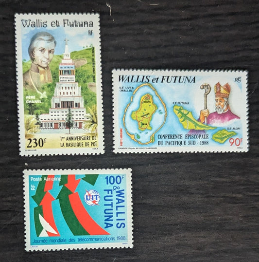 Lot 31 Wallis & Futuna SC#C152/C160 1987-1988 Poi Basilica, 1st Anniv - South Pacific Episcopal Conference Issues, 3 VFNH Singles, Click on Listing to See ALL Pictures, 2017 Scott Cat. $12.75