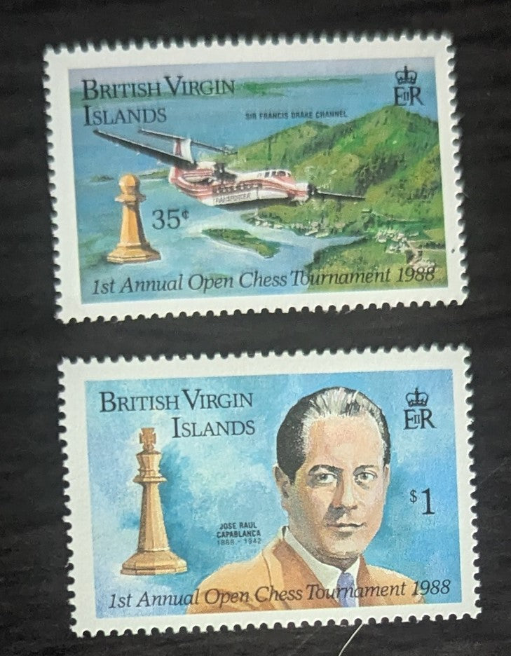 Lot 3 Virgin Islands SC#605-606 1988 1st Annual Open Chess Tournament Issues, 2 VFNH Singles, Click on Listing to See ALL Pictures, 2017 Scott Cat. $15.5