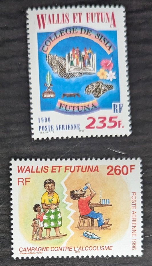 Lot 42 Wallis & Futuna SC#C189/C193 1996 Sisia College - Campaign to Control Alcoholism Issues, 2 VFNH Singles, Click on Listing to See ALL Pictures, 2017 Scott Cat. $13.5