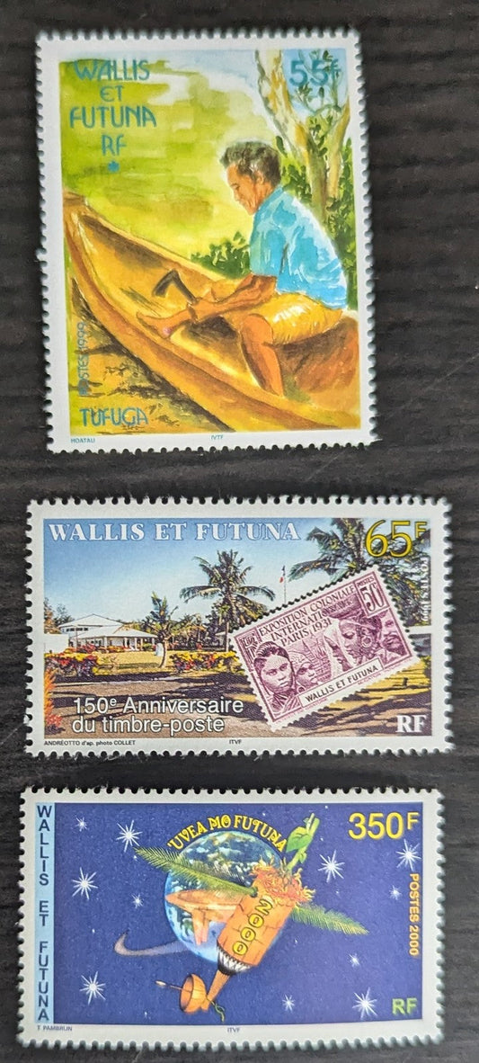 Lot 59 Wallis & Futuna SC#523-525 1999-2000 Man Making Canoe - Millennium Issues, 3 VFNH Singles, Click on Listing to See ALL Pictures, 2017 Scott Cat. $12.75