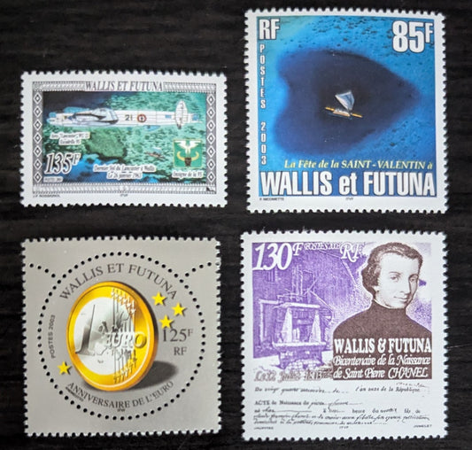 Lot 78 Wallis & Futuna SC#563/569 2003 Last Avro Lancaster Flight Wallis, 40th Anniv - St. Pierre Chanel Issues, 4 VFNH Singles, Click on Listing to See ALL Pictures, 2017 Scott Cat. $12.6