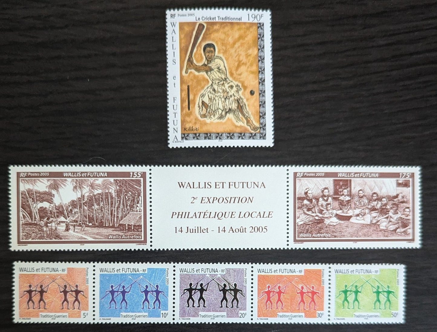 Lot 91 Wallis & Futuna SC#602/606 2005 Warriors - Historical Images of Wallis Island Issues, 3 VFNH Single, Strip of 5 & Pair, Click on Listing to See ALL Pictures, 2017 Scott Cat. $17.25