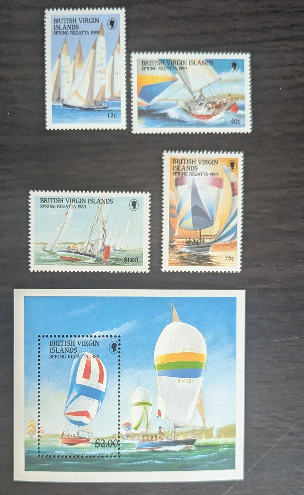 Lot 9 Virgin Islands SC#631-635 1989 Spring Rigatta Issue, 5 VFNH Singles & Souvenir Sheet, Click on Listing to See ALL Pictures, 2017 Scott Cat. $15.6