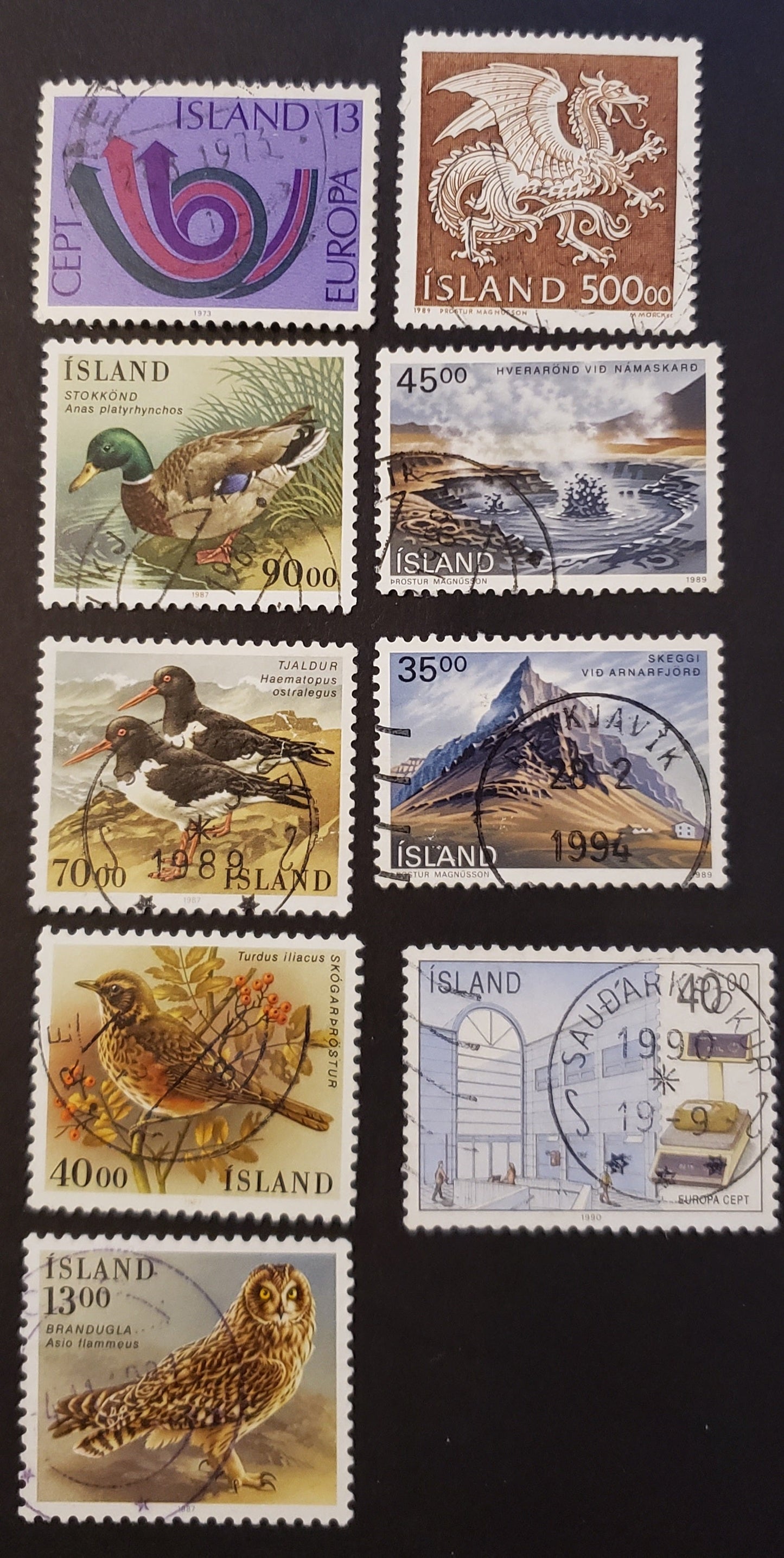 Lot 124 Iceland SC#447/699 1973-1990 Europa / Europa Issues, 9 VF Used Singles, Click on Listing to See ALL Pictures, 2017 Scott Cat. $16.35