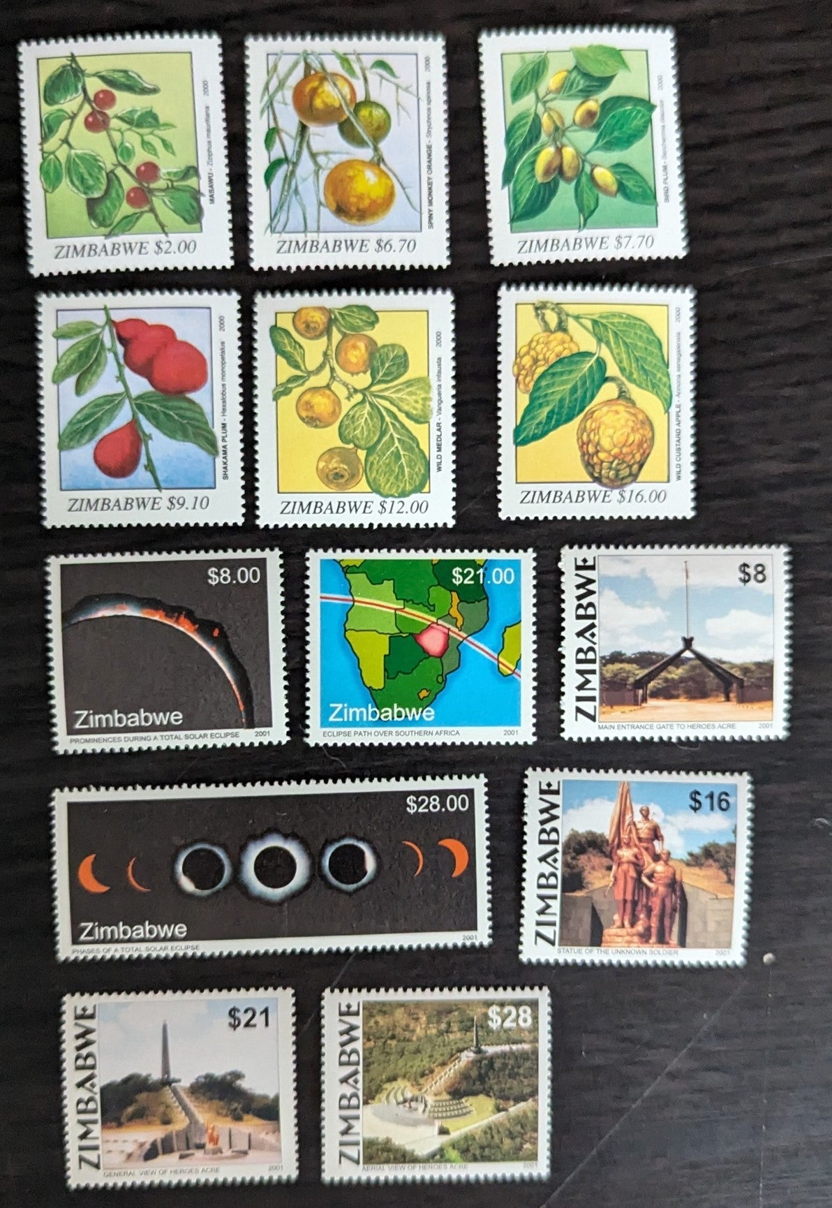 Lot 202 Zimbabwe SC#870/894 2000-2001 Wild Fruits - Heroes' Acre Issues, 13 VFNH Singles, Click on Listing to See ALL Pictures, 2017 Scott Cat. $14