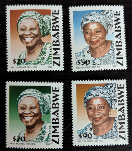 Lot 207 Zimbabwe SC#917-920 2002 First Lady Sally Mugabe Issue, 4 VFNH Singles, Click on Listing to See ALL Pictures, 2017 Scott Cat. $12