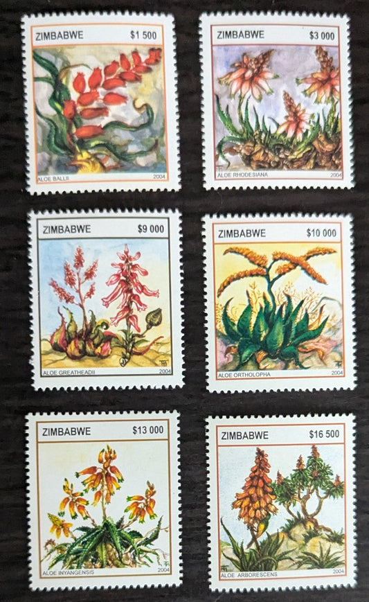 Lot 215 Zimbabwe SC#963-968 2004 Aloes Issue, 6 VFNH Singles, Click on Listing to See ALL Pictures, 2017 Scott Cat. $22.5