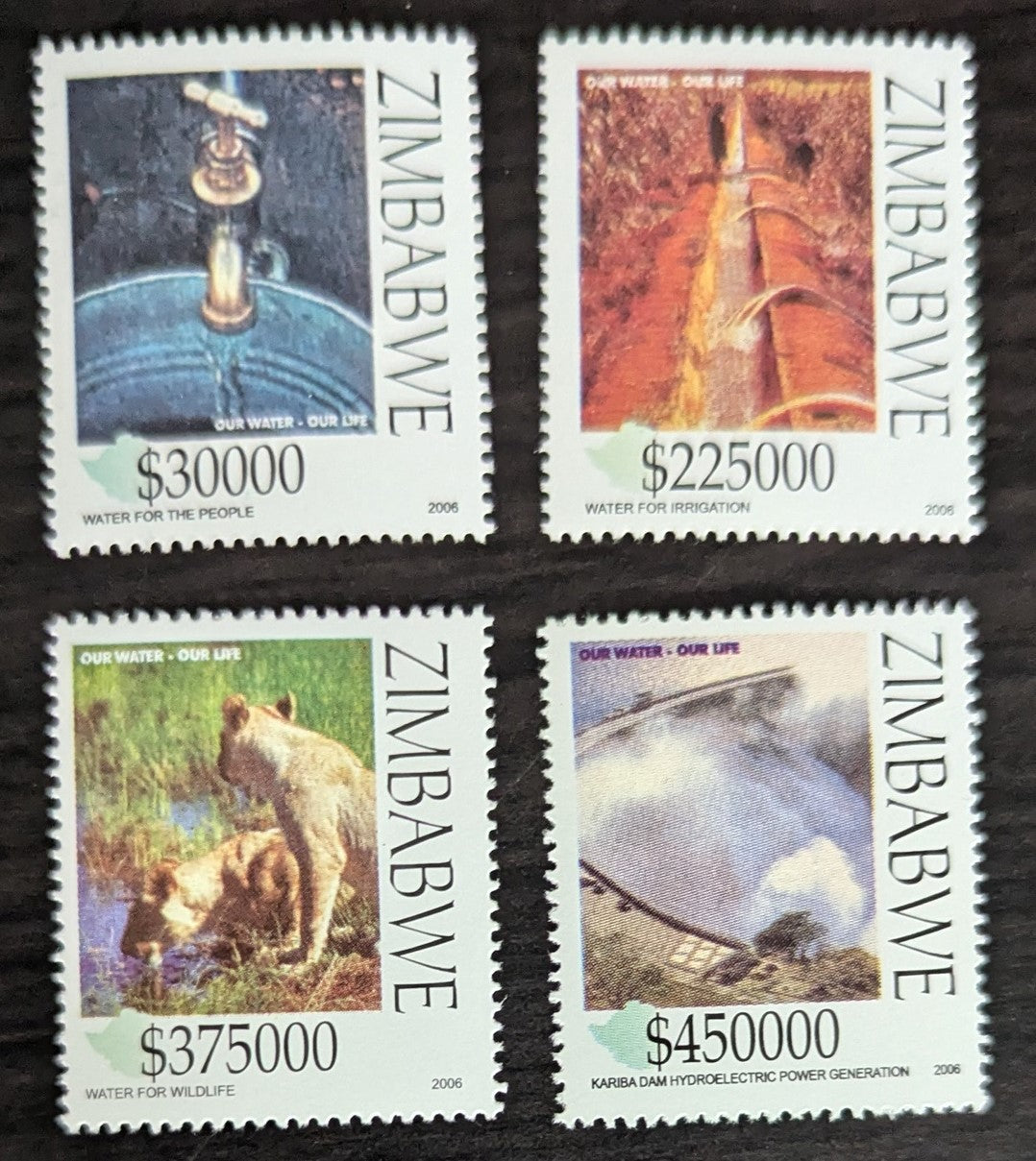 Lot 219 Zimbabwe SC#1014-1017 2006 Water Conservation Issue, 4 VFNH Singles, Click on Listing to See ALL Pictures, 2017 Scott Cat. $21