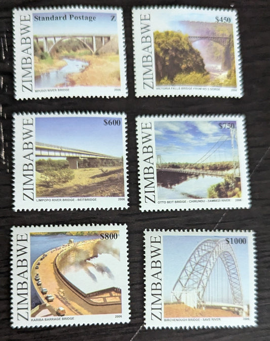 Lot 222 Zimbabwe SC#1024-1029 2006 Bridges Issue, 6 VFNH Singles, Click on Listing to See ALL Pictures, 2017 Scott Cat. $22.5