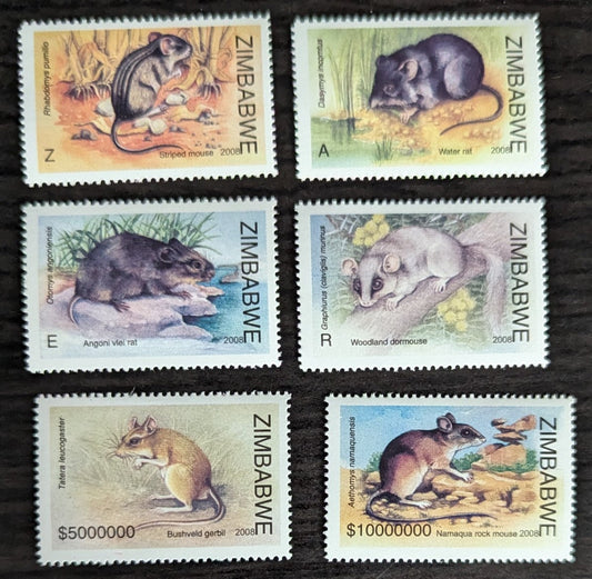 Lot 228 Zimbabwe SC#1073-1078 2008 Rodents Issue, 6 VFNH Singles, Click on Listing to See ALL Pictures, Estimated Value $16