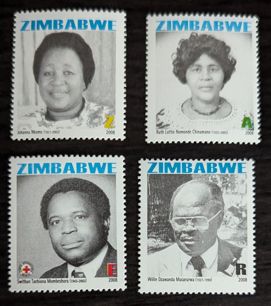 Lot 229 Zimbabwe SC#1079-1082 2008 National Heroes Issue, 4 VFNH Singles, Click on Listing to See ALL Pictures, Estimated Value $14.35