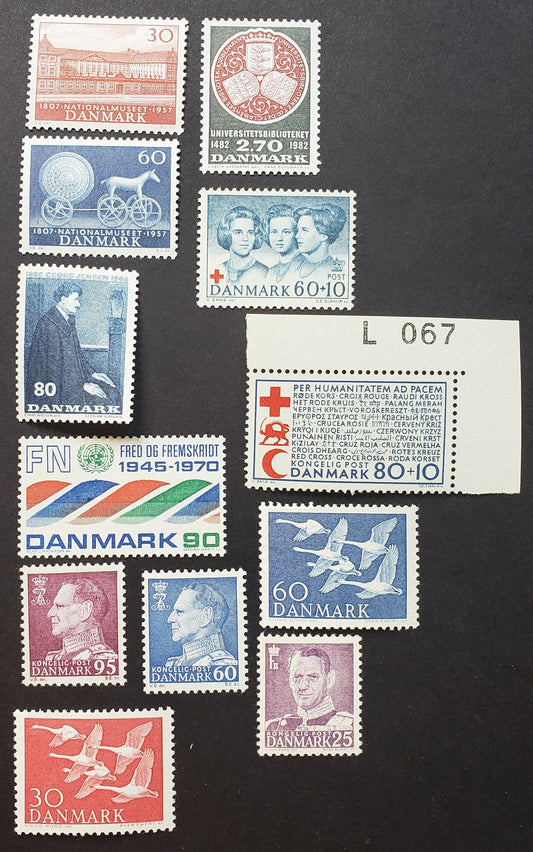 Lot 22 Denmark SC#354/731 1955-1982 Frederik IX / 500th Anniv. Of University Library Issues, 12 VFNH & OG Singles, Click on Listing to See ALL Pictures, 2017 Scott Cat. $13.55