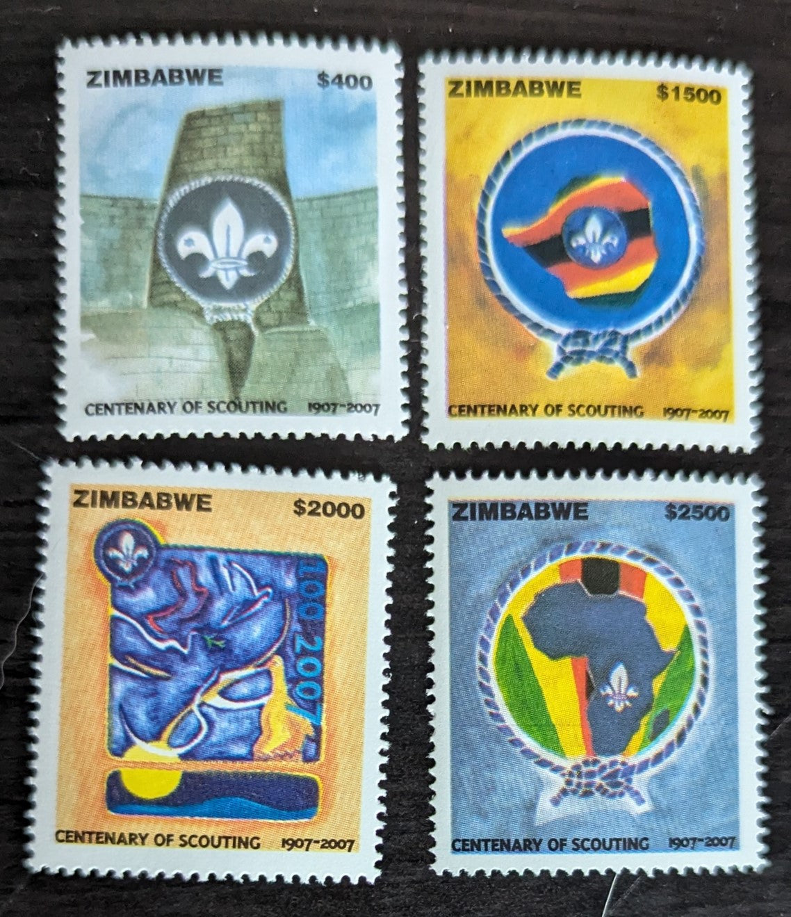 Lot 230 Zimbabwe SC#1044-1047 2007 Scouting Centenary Issue, 4 VFNH Singles, Click on Listing to See ALL Pictures, 2017 Scott Cat. $15