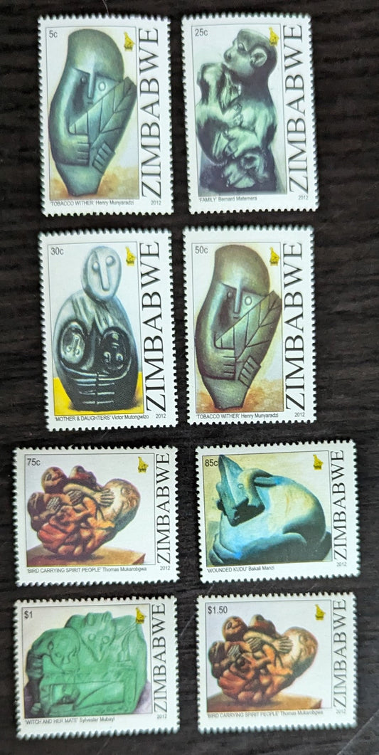 Lot 238 Zimbabwe SC#1139-1146 2012 Sculptures Issue, 8 VFNH Singles, Click on Listing to See ALL Pictures, 2017 Scott Cat. $10.6