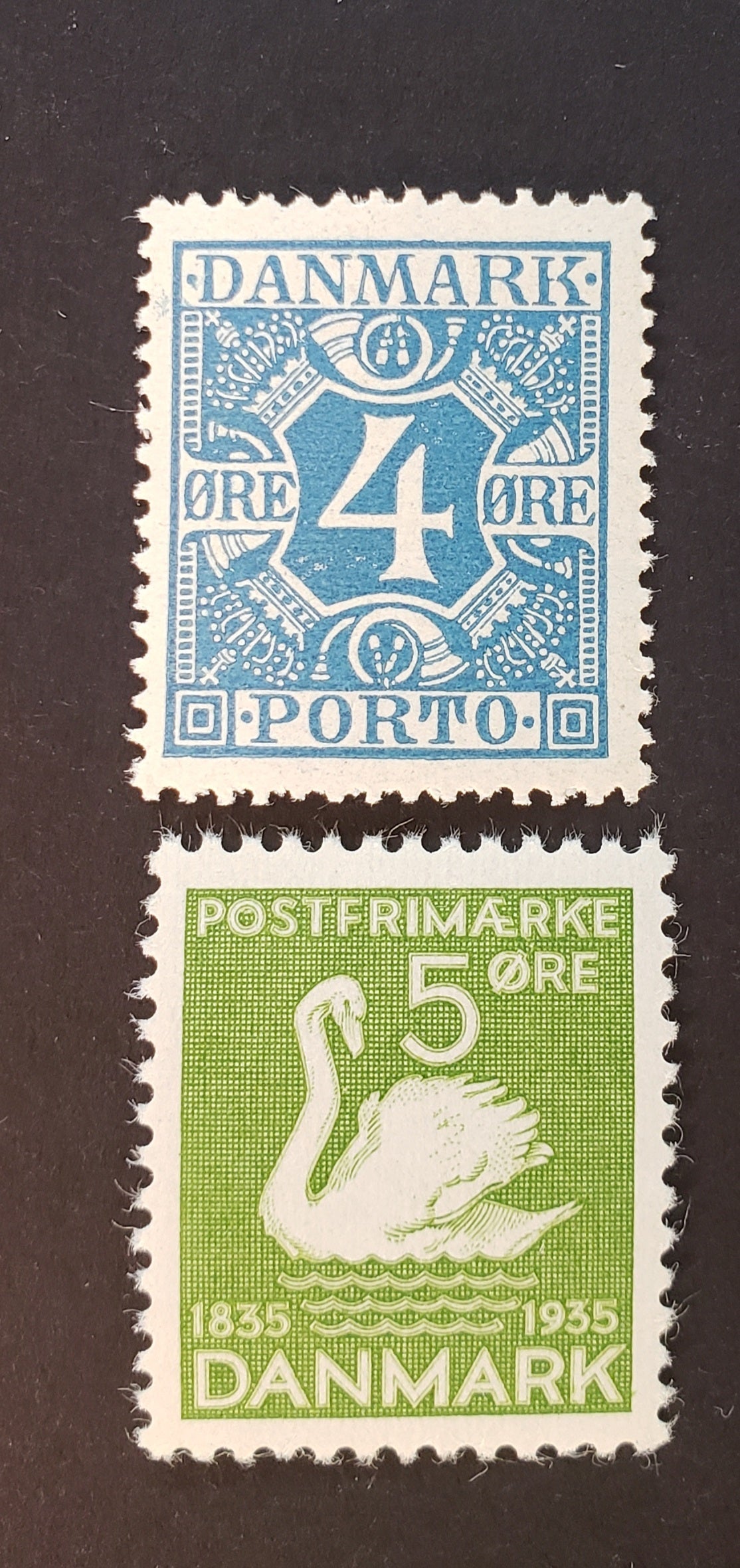 Lot 24 Denmark SC#J10/246 1925-1935 Numeral Value / The Ugly Duckling Issue, 2 VFNH Singles, Click on Listing to See ALL Pictures, 2017 Scott Cat. $17.65