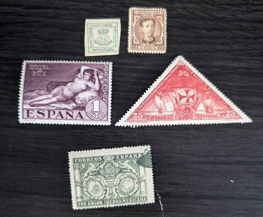 Lot 251 Spain SC#190/433 1877-1930 Royal Crown - Arms of Spain, Bolivia & Paraguay Issues, 5 Fine & VFOG Singles, Click on Listing to See ALL Pictures, 2017 Scott Cat. $14