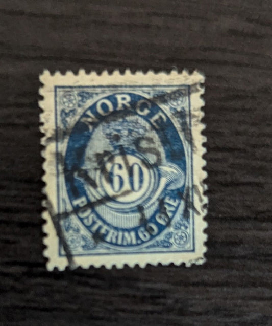 Lot 258 Norway SC#58 60o Dark Blue 1893-1908 Posthorn with Roman Numeral Issues, A Very Fine Used Single, Click on Listing to See ALL Pictures, 2017 Scott Cat. $16