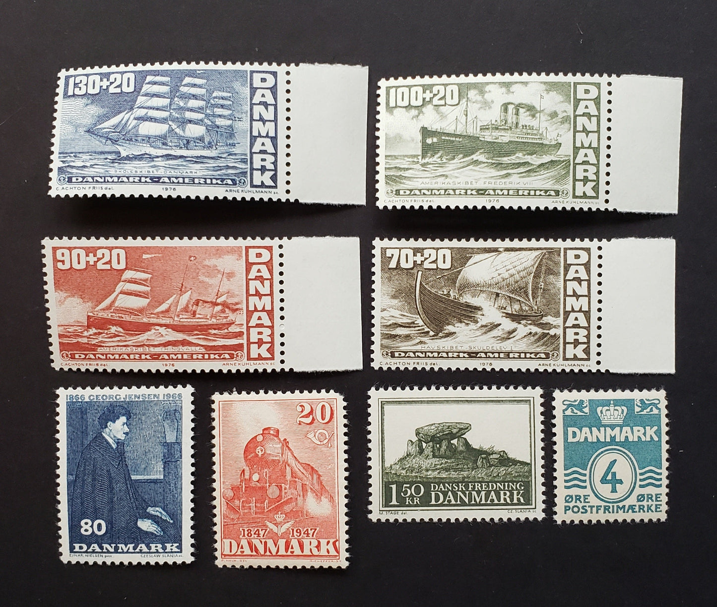 Lot 25 Denmark SC#222/B52 1933-1976 Wavy Lines And Numerals Of Value / Skuldelev I Issues, 8 VFNH Singles, Click on Listing to See ALL Pictures, 2017 Scott Cat. $7.75