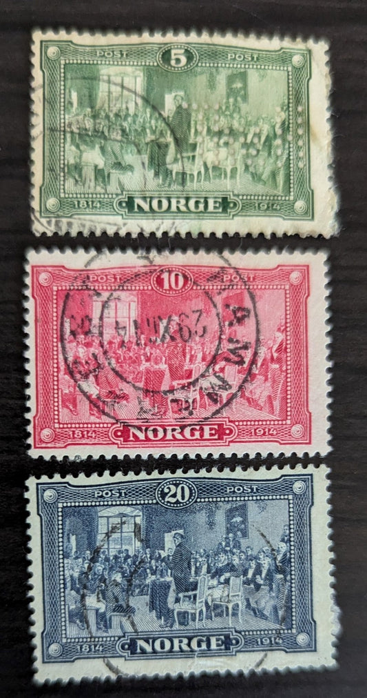 Lot 268 Norway SC#96-98 1914 Constitutional Assembly Issue, 3  Fine Used Singles, Click on Listing to See ALL Pictures, 2017 Scott Cat. $13.5