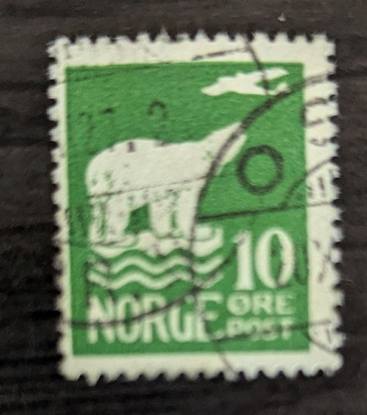 Lot 269 Norway SC#107 10o Yellow Green 1925 Polar Bear & Airplane Issue, A Fine Used Single, Click on Listing to See ALL Pictures, 2022 Scott Classic Cat. $32.50, Est. $15