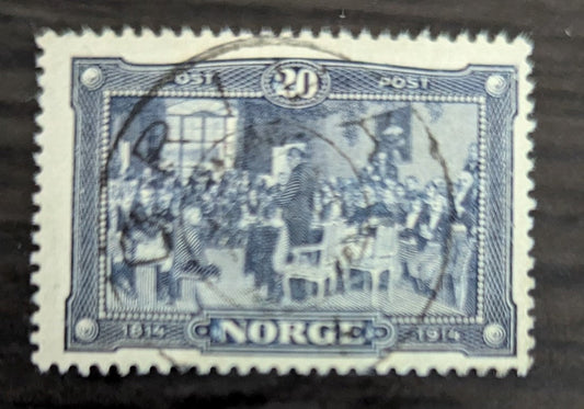 Lot 272 Norway SC#98 20o Deep Blue 1914 Constitutional Assembly Issue, A Very Fine Used Single, Click on Listing to See ALL Pictures, 2017 Scott Cat. $12