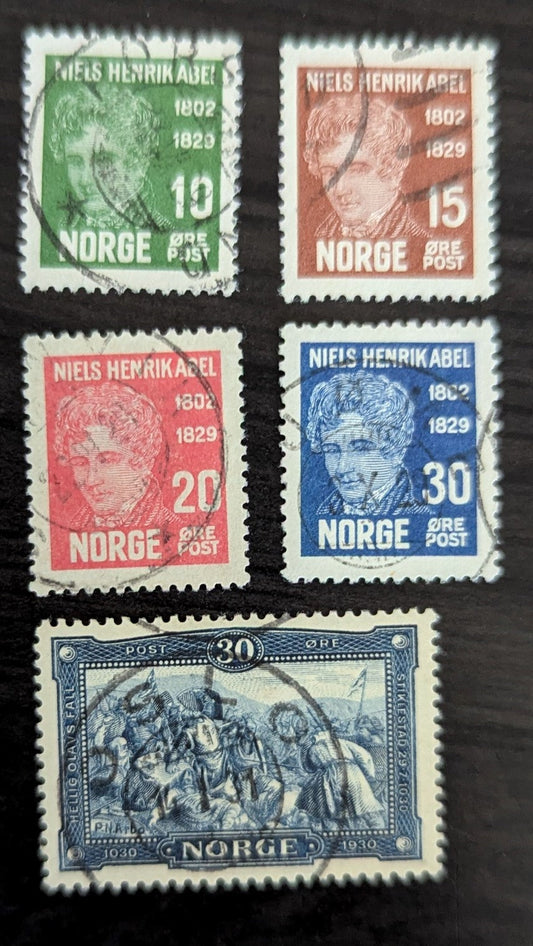 Lot 280 Norway SC#145/153 1929-1930 Niels Henrik Ibsen - Death of Olaf in Battle of Stiklestad Issues, 5 Very Fine Used Singles, Click on Listing to See ALL Pictures, 2017 Scott Cat. $12