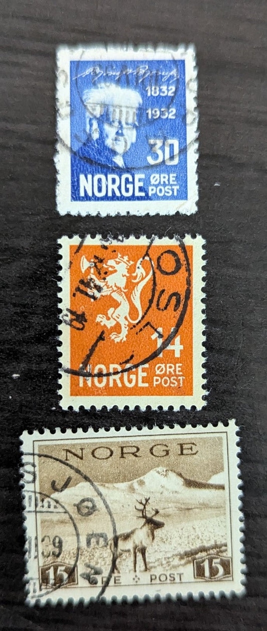 Lot 281 Norway SC#157/181 1932-1938 Bjornson - Reindeer Issues, 3 Very Fine Used Singles, Click on Listing to See ALL Pictures, 2017 Scott Cat. $11.75