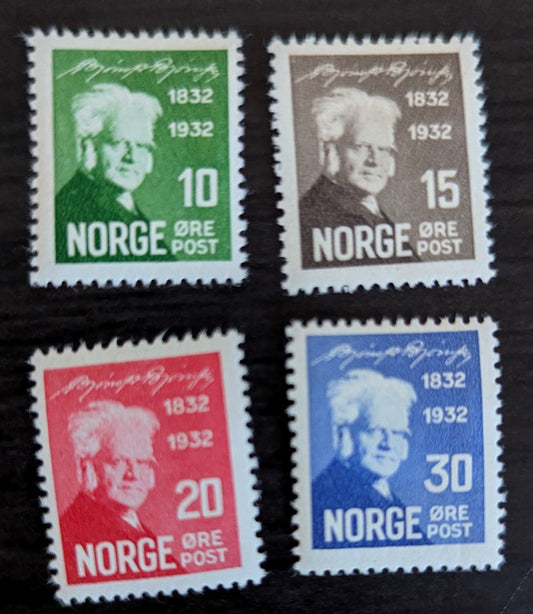 Lot 284 Norway SC#154-157 1932 Bjornson Issue, 4 fine & VFOG Singles, Click on Listing to See ALL Pictures, 2017 Scott Cat. $16