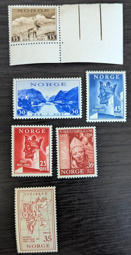 Lot 286 Norway SC#181/356 1938-1957 Reindeer - Int'l Geophysical Year Issues, 6 VFOG Singles, Click on Listing to See ALL Pictures, 2017 Scott Cat. $10