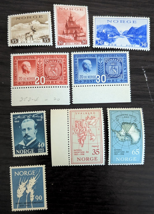 Lot 287 Norway SC#184/379 1939-1959 Reindeer - Agricultural College Issues, 9 VFNH Singles, Click on Listing to See ALL Pictures, 2017 Scott Cat. $10.75