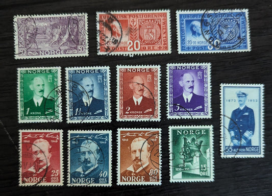 Lot 291 Norway SC#244/328 1941-1951 700th Anniv of Death of Snorri Sturluson - King Haakon VII Issues, 12 Very Fine Used Singles, Click on Listing to See ALL Pictures, 2017 Scott Cat. $11.25