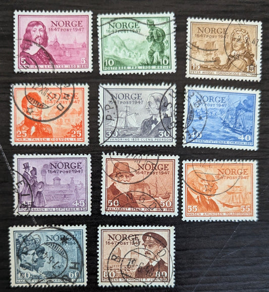 Lot 292 Norway SC#279-289 1947 Hannibal Sehested Issue, 11 Very Fine Used Singles, Click on Listing to See ALL Pictures, 2017 Scott Cat. $5.3