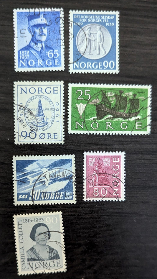 Lot 294 Norway SC#359/432 1957-1963 King Haakon VII - Camilla Collett Issues, 7 Very Fine Used Singles, Click on Listing to See ALL Pictures, 2017 Scott Cat. $12