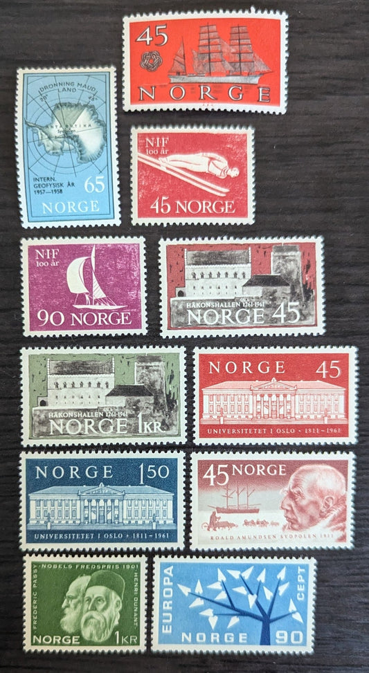 Lot 296 Norway SC#357/415 1957-1962 Int'l Geophysical Year - Europa Issues, 11 VFOG Singles, Click on Listing to See ALL Pictures, 2017 Scott Cat. $15