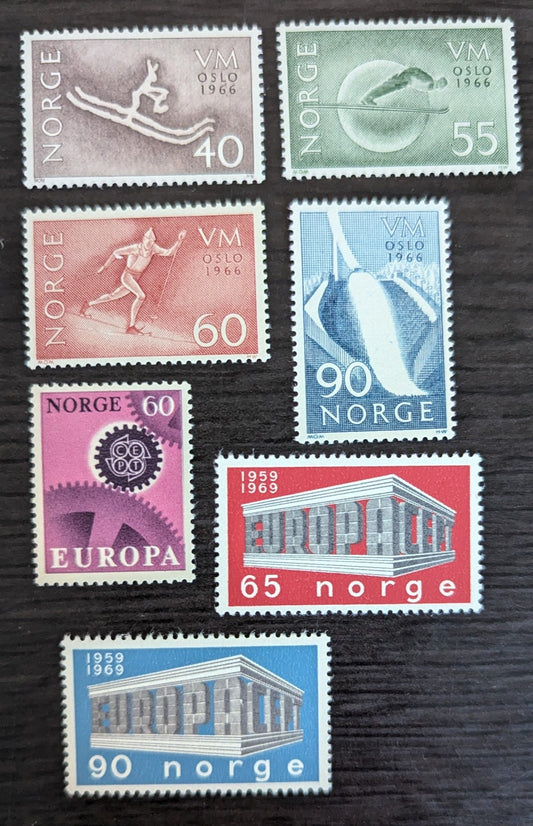 Lot 299 Norway SC#486/534 1966-1969 World Ski Championships, Oslo - Europa Issues, 7 VFOG Singles, Click on Listing to See ALL Pictures, 2017 Scott Cat. $11.25