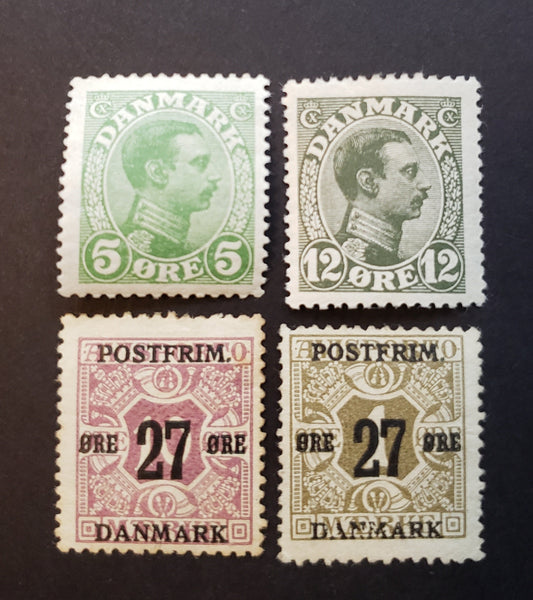 Lot 32 Denmark SC#97/149 1913-1915 King Christian X / Newspaper Stamps Overprints Issues, 4 F/VF OG Singles, Click on Listing to See ALL Pictures, 2017 Scott Cat. $17.15