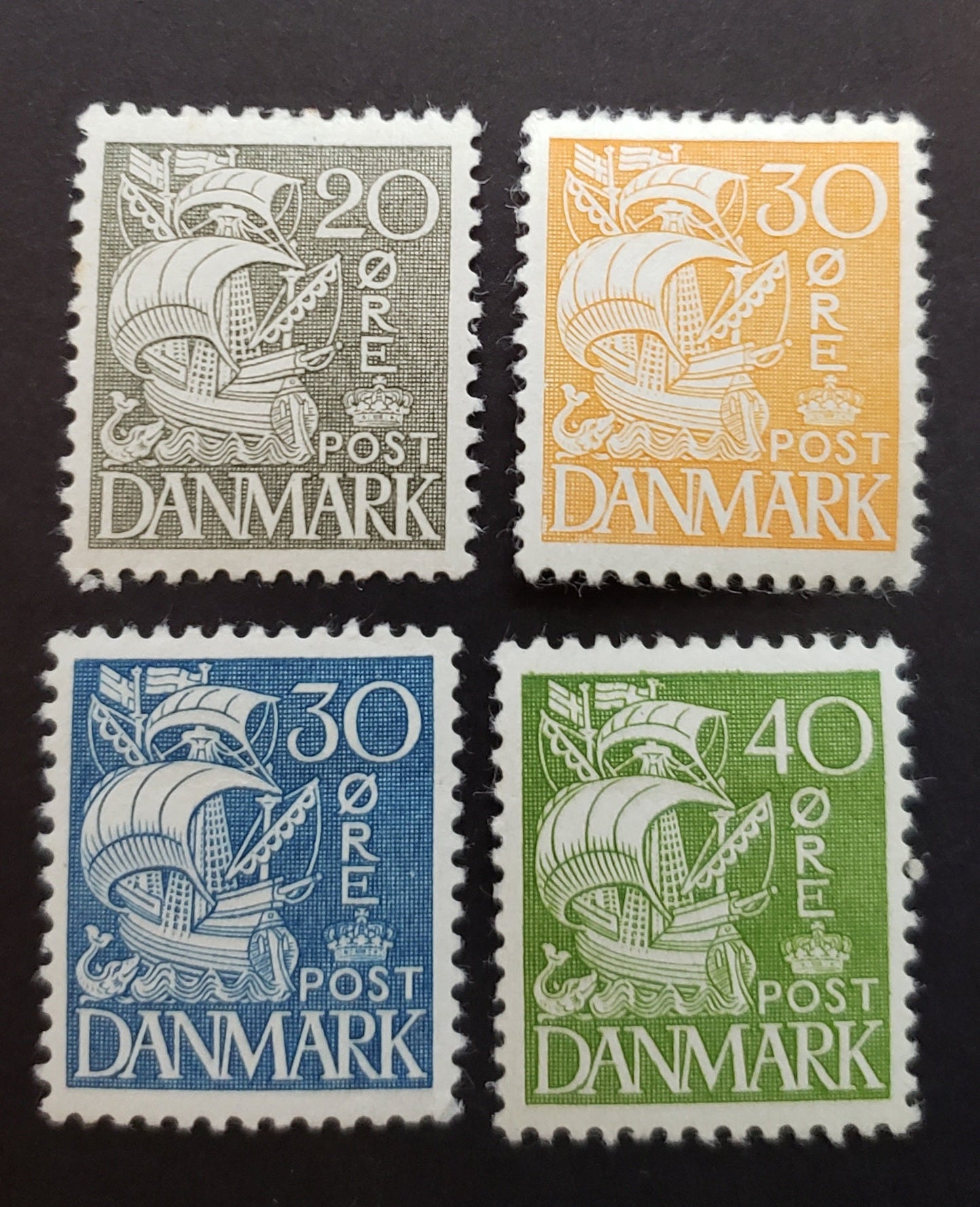 Lot 34 Denmark SC#232/238 1933-1934 Caravel Type 1 Issue, 4 VFOG Singles, Click on Listing to See ALL Pictures, 2017 Scott Cat. $24.25