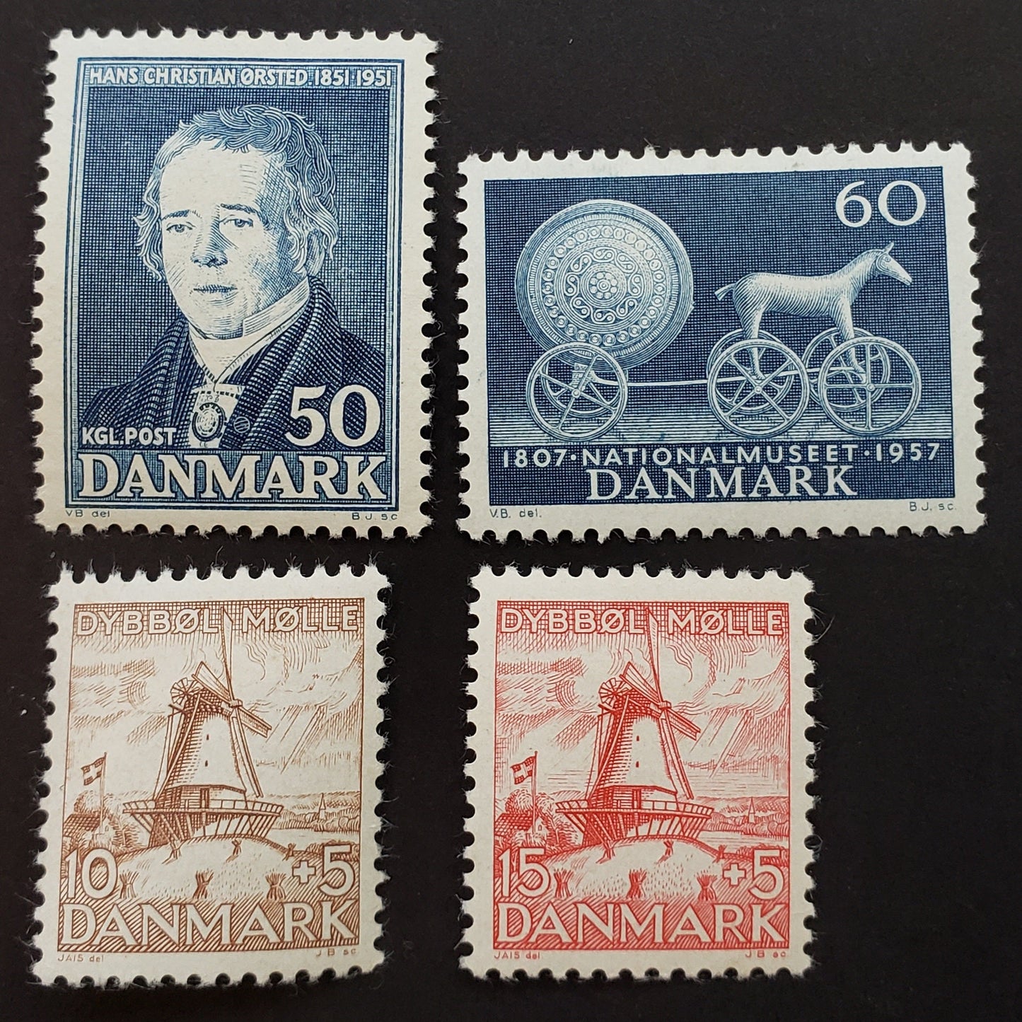 Lot 40 Denmark SC#B7/364 1937-1957 Dybbol Mill / 150th Anniversary Of National Museum Issues, 4 VFOG Singles, Click on Listing to See ALL Pictures, 2017 Scott Cat. $7.8