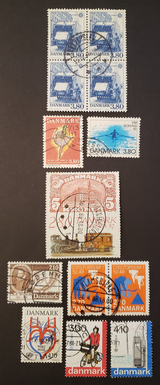 Lot 45 Denmark SC#827/855 1986-1988 Europa / World Motorcycle Championships Issues, 7 F-VF Used Singles, A Block Of 4, And A Pair, Click on Listing to See ALL Pictures, 2017 Scott Cat. $17.2