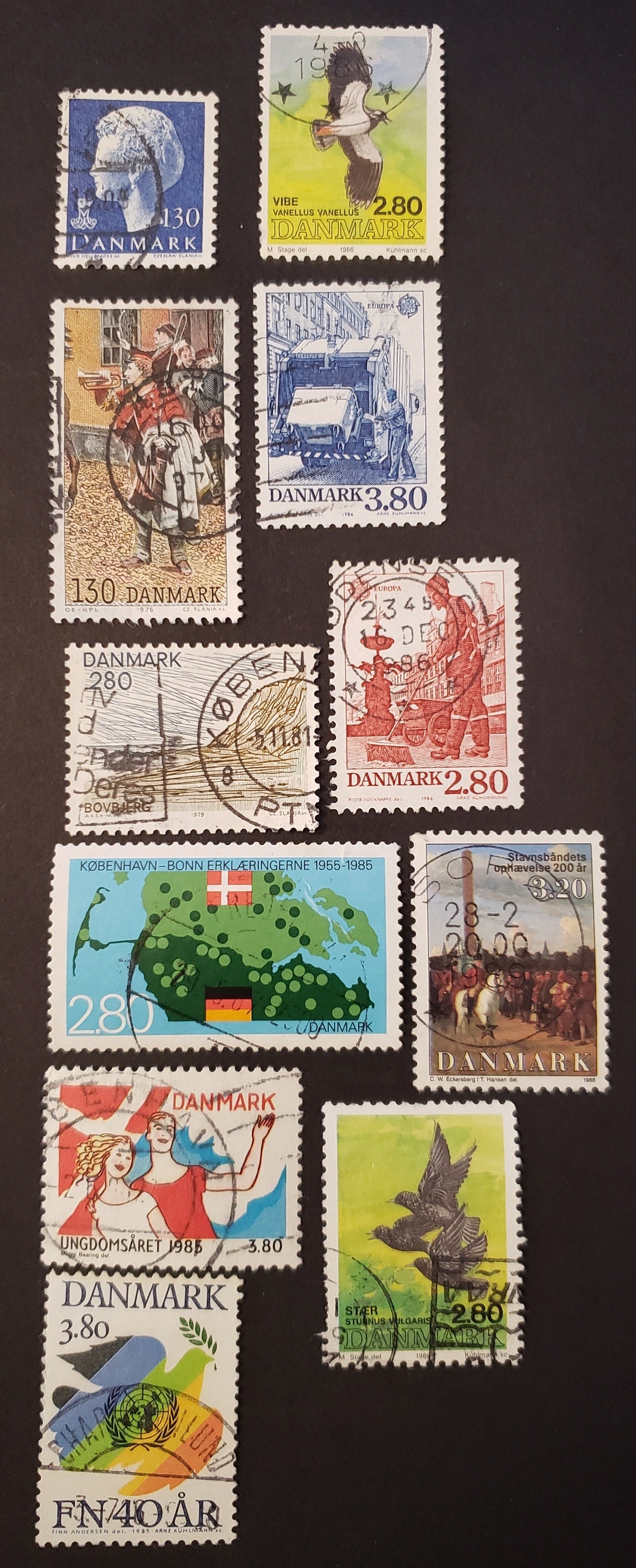 Denmark SC#548/853 1974-1988 Queen Margrethe II / Abolition Of Stavnsbaand Issues, 11 F-VF Used Singles, Click on Listing to See ALL Pictures, 2017 Scott Cat. $11.25