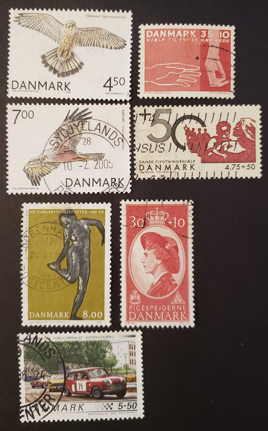 Denmark SC#B28/1358 1960-2006 Scouts Fund For Children / Race Cars Issues, 7 F-VF Used Singles, Click on Listing to See ALL Pictures, 2017 Scott Cat. $12.75