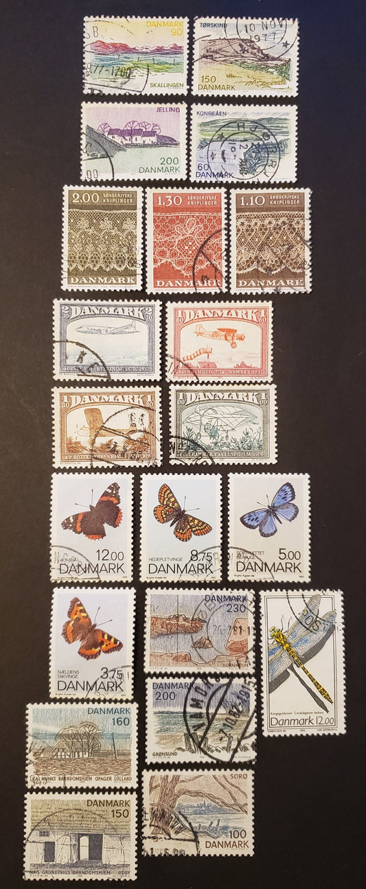 Lot 56 Denmark SC#602/1254 1977 / 2003 Landscapes / Insects Issues, 21 Fine & VF Used Singles, Click on Listing to See ALL Pictures, 2017 Scott Cat. $21.95