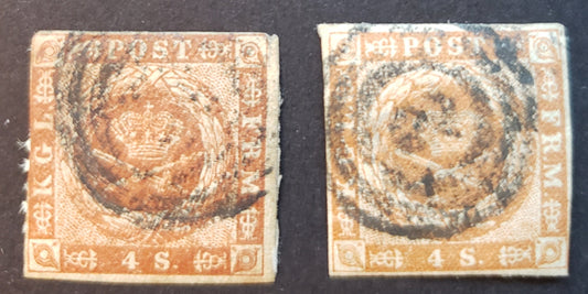 Lot 57 Denmark SC#4a/7a 1857-1862 Dotting In Spandrels / Wavy Lines In Spandrels Issues, 2 VG Used Singles, Click on Listing to See ALL Pictures, 2017 Scott Cat. $23