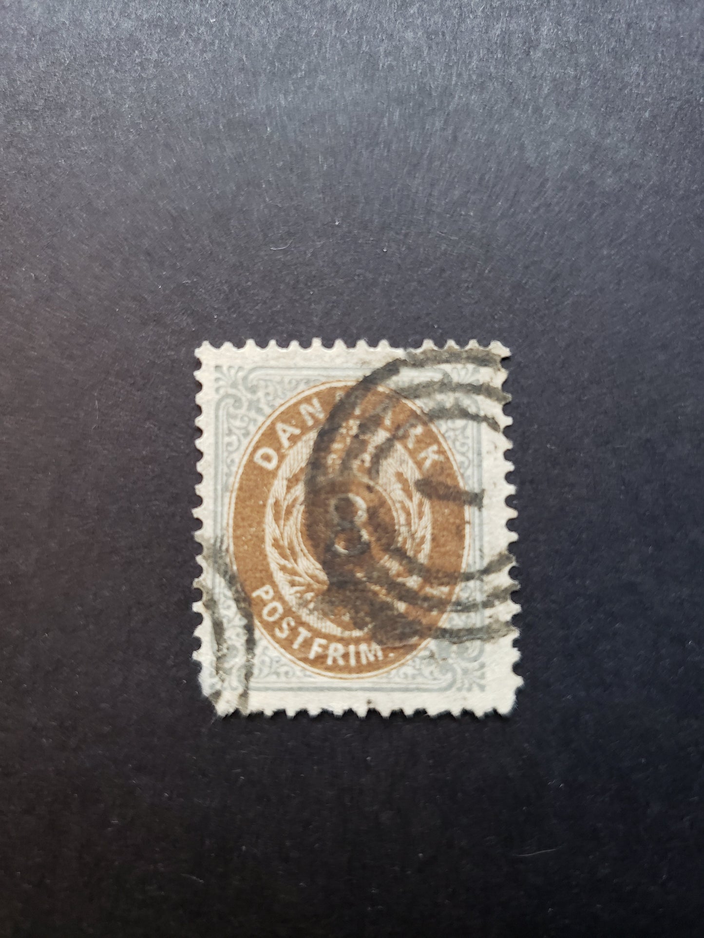 Lot 61 Denmark SC#19 8s Gray & Brown 1870-1871 Royal Emblem Issue, A Good Used Single, Click on Listing to See ALL Pictures, Estimated Value $8